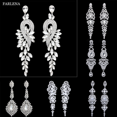 FARLENA Wedding Jewelry Korean Clear Crystal Rhinestones long drop Earrings for Women Fashion Bridal Earrings ► Photo 1/6