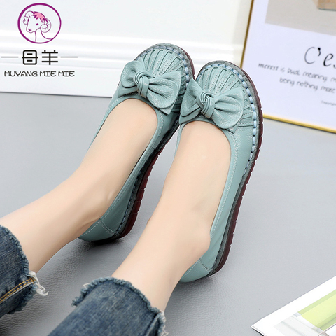MUYANG 2022 Genuine Leather Spring Autumn Handmade Comfortable Shoes Women Loafers Soft Leather Women Flats Shoes ► Photo 1/6