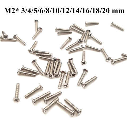 100PC  M2 X 3/4/5/6/8/10/12/14/16/18/20 MM Carbon Steel Nickelage Flat head Philips Screw Precision Electronic Screw ► Photo 1/2