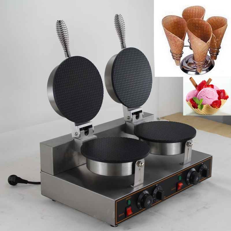 220V Commercial Ice Cream Cone Machine Electric Waffle Maker Dual Baker 110V