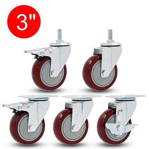 3 inch ,Medium type PVC directionalcasters,Trolleys wheel with brake,Wearable,mute,Bear 100kg/pcs,Industrial casters ► Photo 1/6