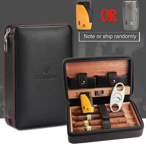 COHIBA Cedar Wood Cigar Humidor Travel Portable Leather Cigar Case Cigars Box With Lighter Cutter Humidifier Humidor Box ► Photo 1/6