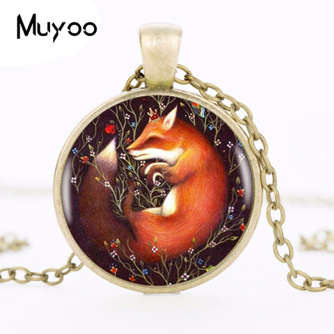 2017 Sleeping Fox In Flowers Pendant Choker Statement Round Necklace For Women Dress Accessories Fashion Jewelry Glass HZ1 ► Photo 1/3