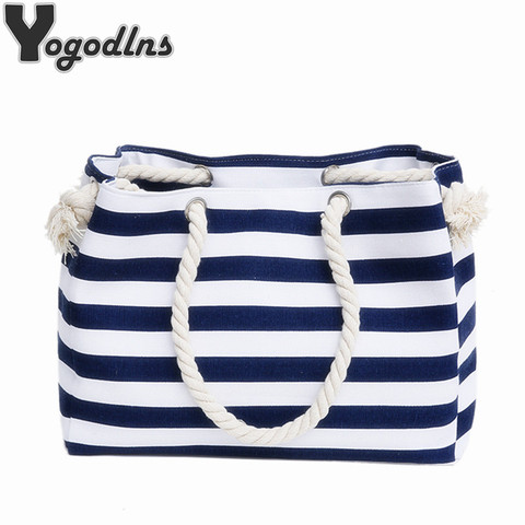 Special big Stripe shoulder handbags shopping bag beach handbag new fashion canvas bag wild rough twine striped beach bag ► Photo 1/6