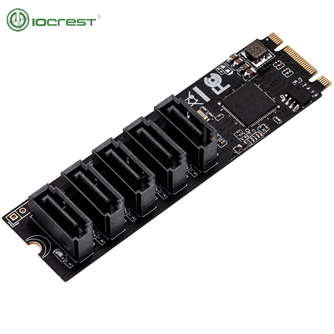 IOCREST M.2 (PCIe 3.0) to 5 Ports SATA III 6G SSD Adapter with SATAIII Cable support UEFI ► Photo 1/5