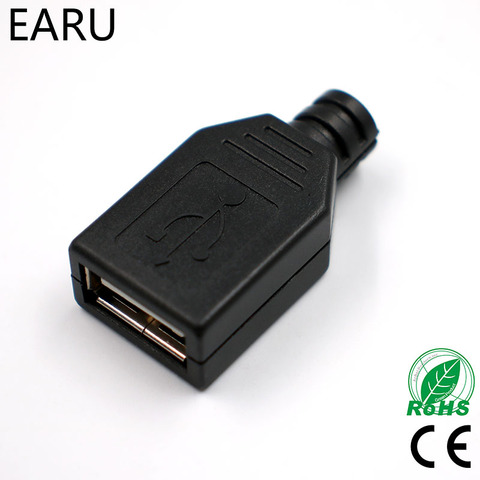 DIY 10pcs Type A Female USB 4 Pin Plug Socket Connector With Black Plastic Cover USB 2.0 Connect Adapter PCB SDA Data Cable Line ► Photo 1/6