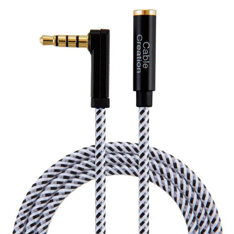 Aux Cable, CableCreation 3.5mm TRRS Extension Stereo Audio Cable, 90 Degree Right Angle 4-Conductor, Black & White ► Photo 1/6