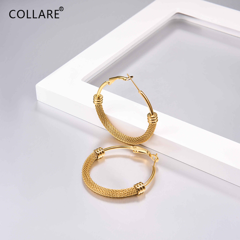 Collare Hoop Earrings For Women Gold/Black Color Mesh Hoops  316L Stainless Steel Earring Fashion Jewelry E036 ► Photo 1/6