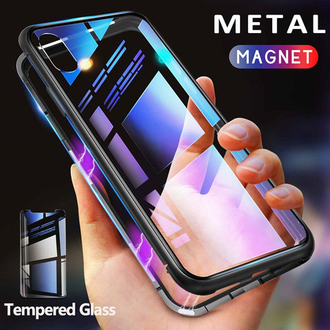 GETIHU Metal Magnetic Case + Tempered Glass Magnet Case Cover For iPhone 11 Pro Max XR XS MAX X 8 7 6s 6 s Plus For Samsung S10 ► Photo 1/6