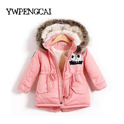 Autumn Winter Children Girls Warm Thick Jackets With Fur Hat Kids Parkas 90% Cotton Filling Girls Outdoor Coats 2-8 Years ► Photo 1/5