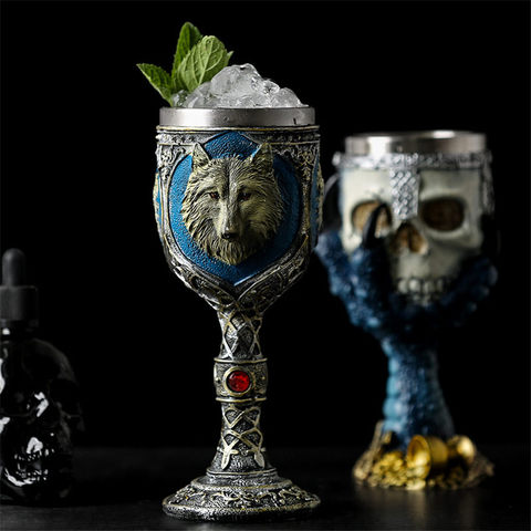 Wolf Resin Stainless Steel Skull Goblet Retro Claw Wine Glass Gothic Cocktail Glasses Wolf Whiskey Cup Party Bar Drinkware ► Photo 1/6