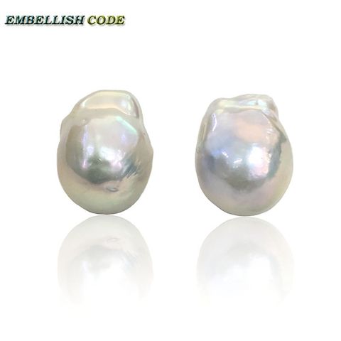 Baroque Pearl Stud Earrings White Lustrous Tissue Nucleated Style Fire Ball Pear Shape Natural Freshwater Special ► Photo 1/6