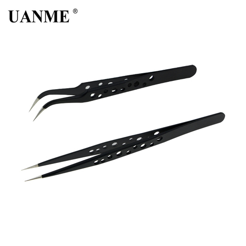 UANME Stainless Steel Anti-static Tweezers Tools ESD Precision Curved Straight Tip Forceps ► Photo 1/6