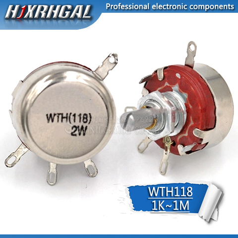 2PCS WTH118 2W 1A Potentiometer 1K 2.2K 4.7K 10K 22K 47K 1M WTH118-2W Round Shaft Carbon Rotary Taper Potentiometer hjxrhgal ► Photo 1/1