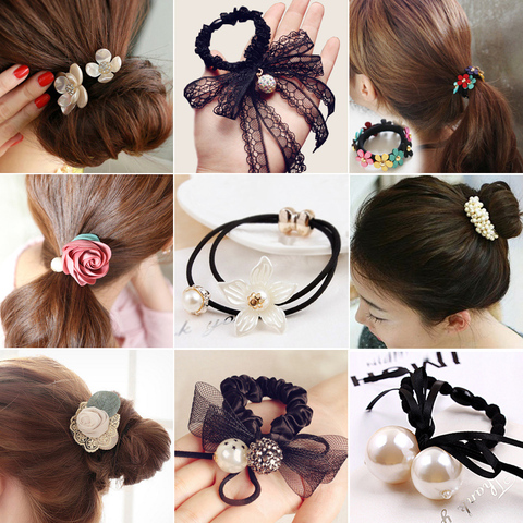 korean fashion women girls elastic hair rubber bands ties headwear ring rope accessories for women scrunchie ornaments wholesale ► Photo 1/6