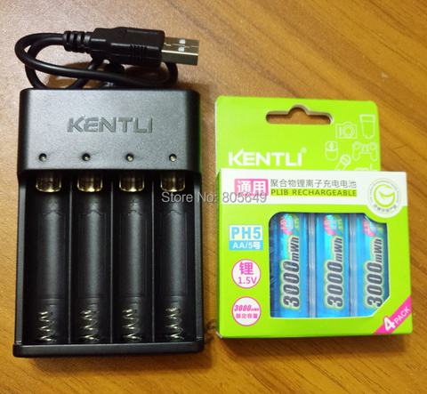 KENTLI  1.5v 3000mWh AA rechargeable Li-polymer li-ion polymer lithium battery and USB smart Charger ► Photo 1/5