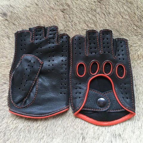 High Quality Half Finger Mittens Mens Genuine Leather Gloves Genuine Goatskin Gloves Fashion Men Breathable Male Driving Gloves ► Photo 1/6