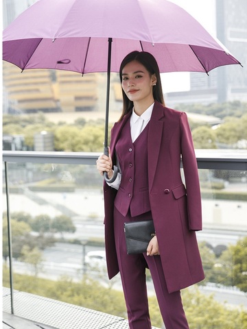 High Quality Fabric 2022 Fall Winter Women Blazers Suits Uniform Designs Business Ladies Office Suits With Long Windbreaker ► Photo 1/6