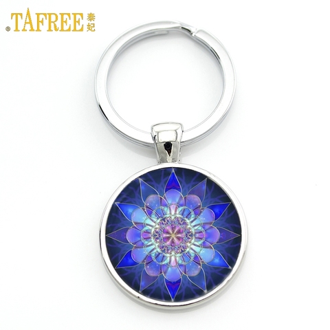 TAFREE Glass Gem Key Chains Yoga Mandala Blue Picture Key Holder Handmade summer jewelry Keychain bijoux car key ring M35-51 ► Photo 1/5