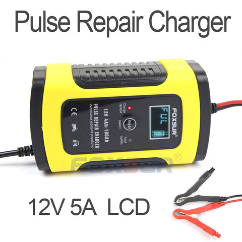 FOXSUR 12V 5A Pulse Repair Charger with LCD Display, Motorcycle & Car Battery Charger, 12V AGM GEL WET Lead Acid Battery Charger ► Photo 1/6