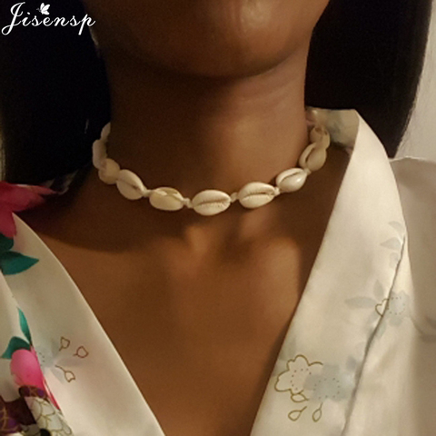 Jisensp Fashion Black Rope Chain Natural Seashell Choker Necklace Collar Necklace Shell Choker Necklaces for Summer Beach Gifts ► Photo 1/6