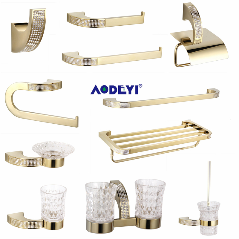 Luxury Crystal Gold Color Bathroom Accessories Set Gold Polished Brass Bath Hardware  Set Wall Mounted Bathroom Products Banheiro - Bath Hardware Sets -  AliExpress