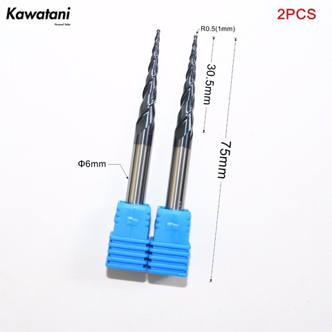 2PCS-6mm*R0.5*30.5*75L,CNC TiALN solid carbide end mill,woodworking conical router bit,2 flutes taper ball nose milling cutter ► Photo 1/6