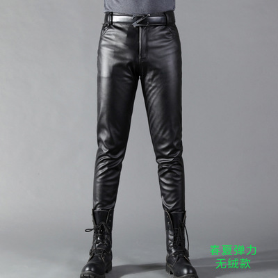 Summer Mens Business Slim Fit Stretchy Black Faux Leather Pants Male Elastic Tight Trousers PU Leather Shiny Pencil Pants A71002 ► Photo 1/6