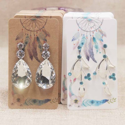 50pc/lot paper Dreamcatcher wishes jewelry package tag card Diy Thank you/ Love earring card White/brown marbel earring card ► Photo 1/6