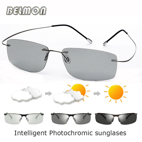 BELMON Polarized Sunglasses Men Driver Intelligent Pure Titanium Rimless Photochromic Sun Glasses For Male Driving UV400 RS722 ► Photo 1/5