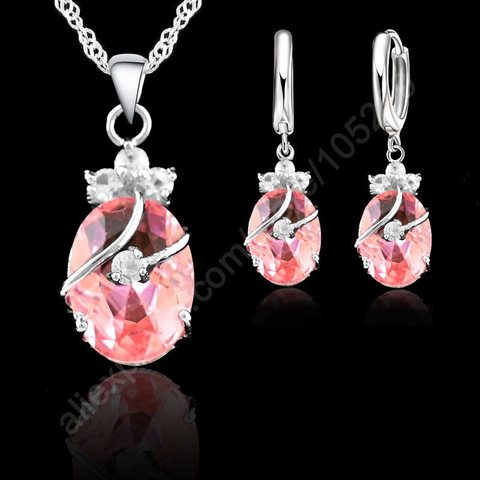 Charming 925 Sterling Silver Austrian Crystal Water Drop Pendant Necklace Earrings Sets For Women Wedding Jewelry Sets ► Photo 1/1