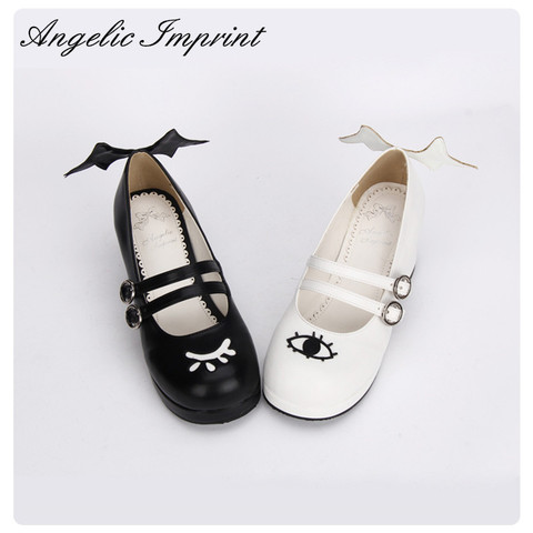 The Devil and Angle's Eye & Wing Black and White Gothic Lolita Shoes Square Heel Mary Jane Shoes ► Photo 1/1