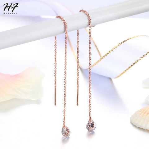New Unique Drop Line Long Earrings For Women Rose Gold Color 2 carat AAA+ Cubic Zircon Crystal Jewelry HotSale E549 E100 ► Photo 1/6