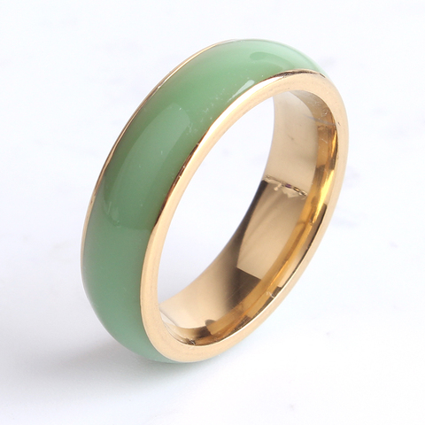 6mm gold color green ceramic 316L Stainless Steel finger rings for women men wholesale ► Photo 1/6