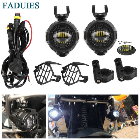 FADUIES E9 2Pcs LED Auxiliary Spot Driving Light + 2Psc Protective Guard + 1Psc Switch Wiring For BMW Motorcycle R1200GS F800GS ► Photo 1/6