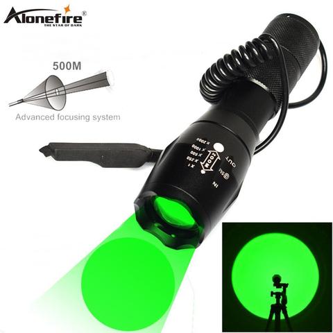 AloneFire E17 Green LED Light Tactical Flashlight Zoomable Spot Flood Light Torch Hunting Lamp with Pressure Switch ► Photo 1/6