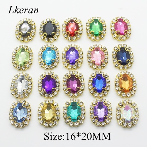LKERAN 10pcs/lot 16*20mm oval Metal Buttons Rhinestone acrylic button Golden 4-hole sewing DIY Handwork clothing decoration ► Photo 1/6