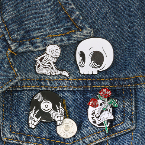 Skull Rose Coffin Music Flower Brooches For Women Enamel Pins Punk Badge Men Jewelry Brooch Vintage Jackets Hijab Accessories ► Photo 1/6