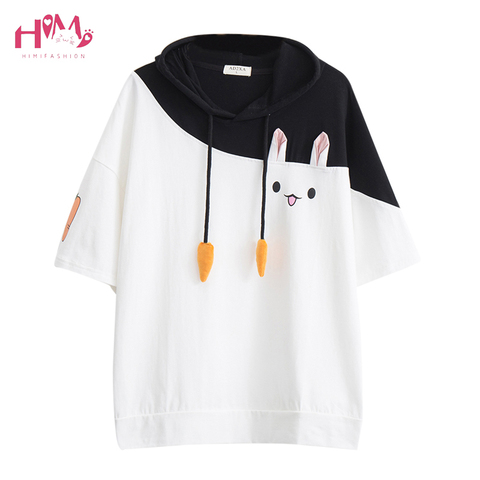 Japanese Harajuku Female Lovely Pink Rabbit T Shirts 2022 Cute Carrot Short Sleeve Anime Bunny Tee Tops Mori Girl Kawaii T-Shirt ► Photo 1/6