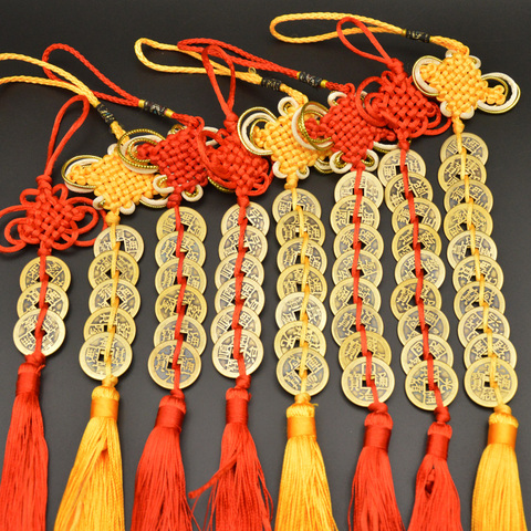 Chinese manual Knot Fengshui Lucky Charms Ancient I CHING Copper Coins Mascot Prosperity Protection Good Fortune Home Car Decor ► Photo 1/6