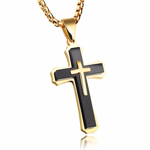 FATE LOVE Brand Men Necklaces & Pendants Male Cross Necklace Punk Stainless Steel Chain Fashion jewelry white Black golden ► Photo 1/6