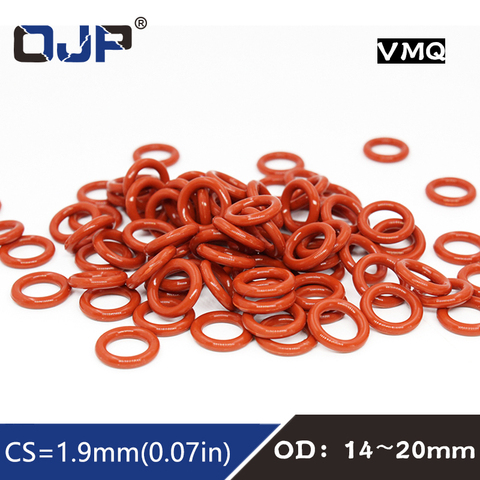 10PCS/lot Red Silicon Ring Silicone O ring 1.9mm Thickness OD14/15/16/17/18/19/20mm Rubber O-Ring Seal Gasket ORings Washer ► Photo 1/6