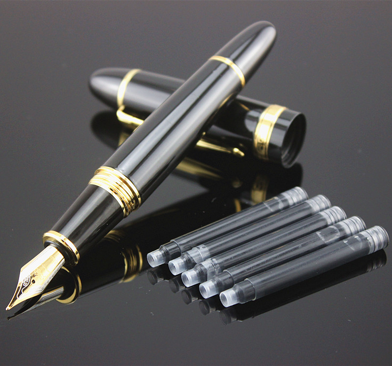Zoohot Jinhao 159 Orange Fountain Pens Heavy Big Pen Gold Trim and 3 Ink converters