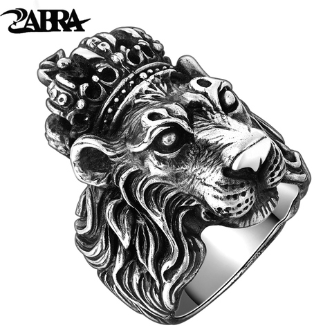 ZABRA Authentic Real Solid 925 Sterling Silver Crown Lion King Ring for Men Boy Punk Retro Vintage Cool Biker Lion Head Ring ► Photo 1/6
