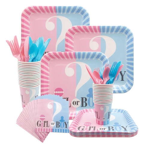 Gender Reveal Disposable Tableware Set Baby Shower Boy Or Girl Plate Napkin Tablecloth Gender Reveal Party Decorations Supplies ► Photo 1/6