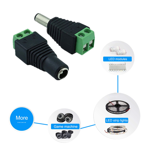 5.5mm x 2.1mm Female Male DC Power Plug Adapter for 5050 3528 5060 Single Color LED Strip and CCTV Cameras ► Photo 1/5