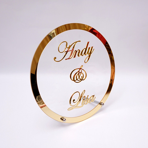 Round Custom Wedding Name Personalized Mirror Frame Acrylic Babyshower Word Sign Circle Shape Party Decor With Nail Guest Gifts ► Photo 1/6