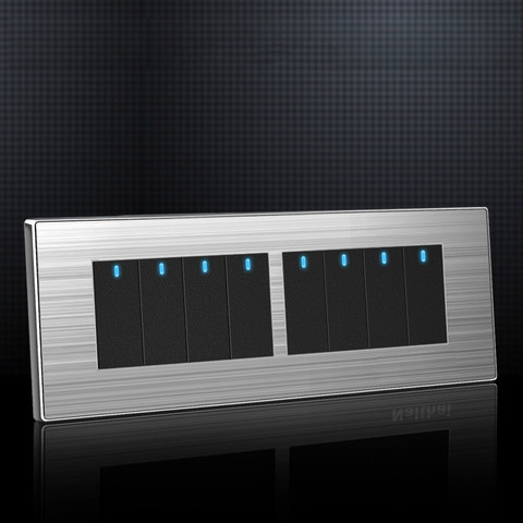 5 6 7 8 Gang 2 Way Household Switch Socket type 86 wall with led brushed stainless steel mirror Reset switches ► Photo 1/1