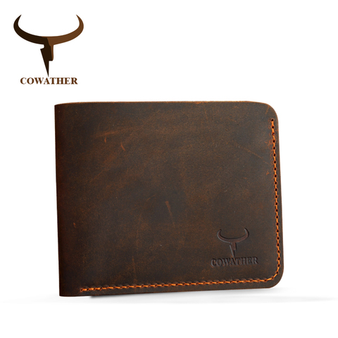 COWATHER Crazy horse leather men wallets Vintage genuine leather wallet for men cowboy top leather thin to put free shipping ► Photo 1/6