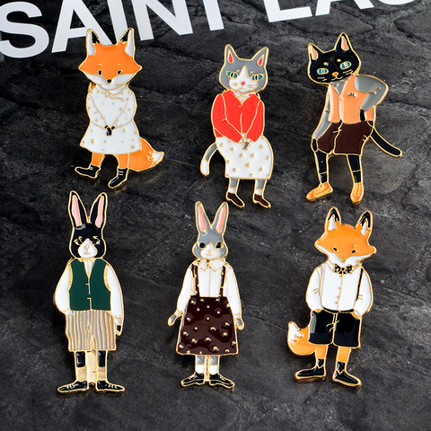 2022 Popular Cartoon Free Shipping Super Cute Rabbit Cat Fox Couples Family Alloy Metal Enamel Brooch Pin Fashion Jewelry ► Photo 1/6